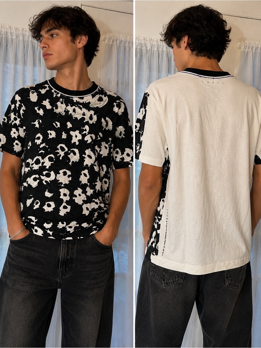 Marni Abstract Floral Print T Shirt Men’s Size 44 Black White Made In Portugal